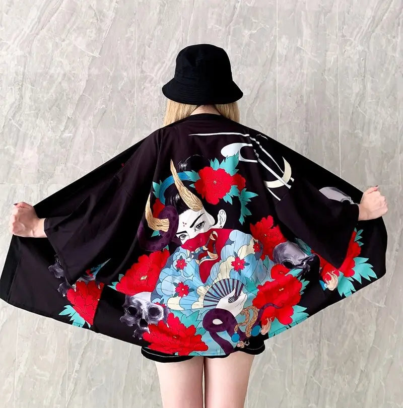 Geisha Skulls Women’s Kimono Jacket