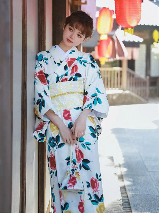 Rose Flower White Women’s Kimono